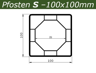 Pfosten S (100x100) verstärkt - Basaltgrau - L=99 cm PVC