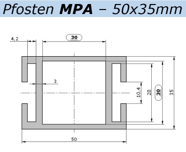 Mittel-Pfosten-Alu (50x35) - Lehmbraun - L=198 cm