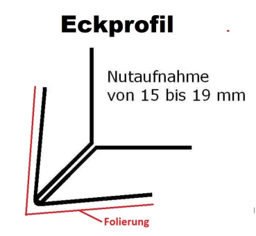 Eckprofil V-E - Oregon - L=298 cm - Nutaufnahme 15 bis 19 mm PVC