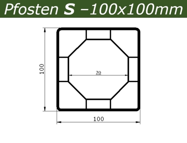 Pfosten S (100x100) verstärkt - Basaltgrau - L=99 cm PVC
