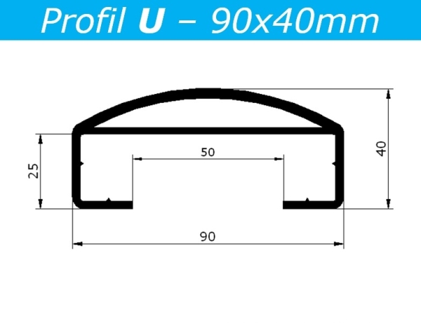 Handlauf U (90x40) - Astfichte - L=600 cm PVC