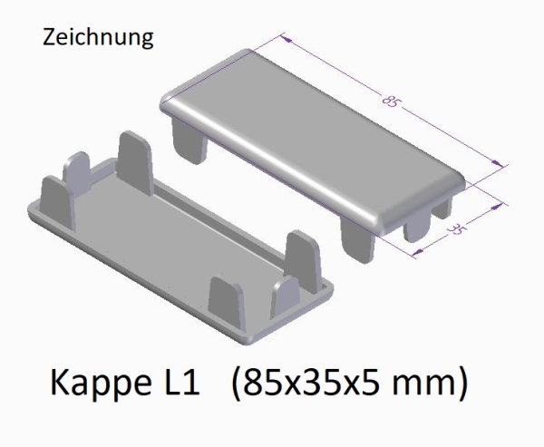 Kappe L1 - (80x35) - flach - Weiss - PVC