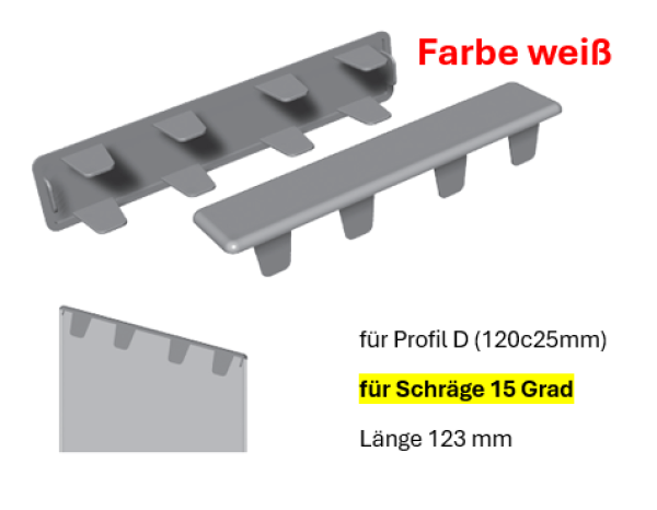 Kappe D1 - (120x25) - flach für Schräge 15 Grad - Weiss PVC